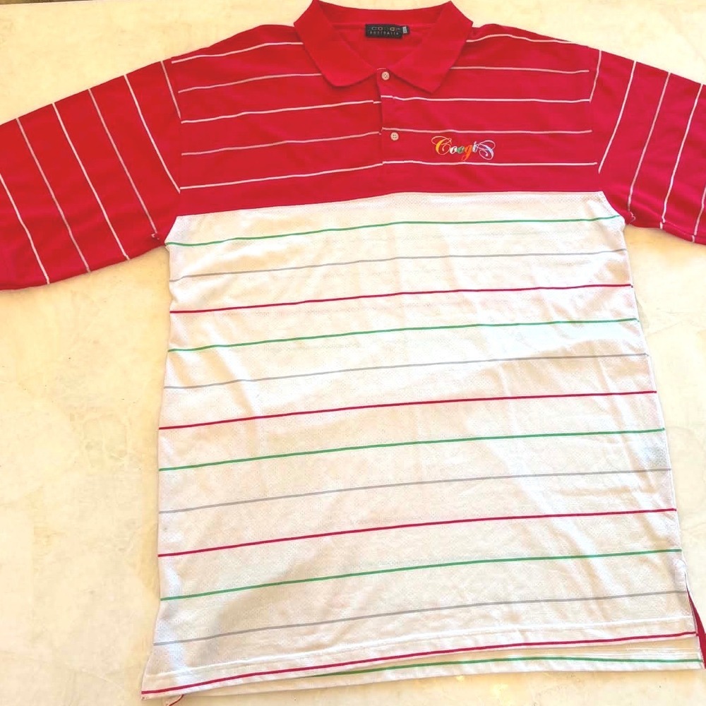 Coogi Australia Mens 4XL Red White Striped Colorblock Short Sleeve Polo Shirt